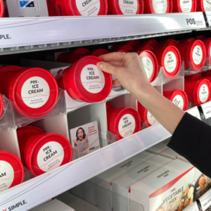 POS-T Skadi Track Doublestack Presenter for round ice cream cups, for frozen shelves without upper bend