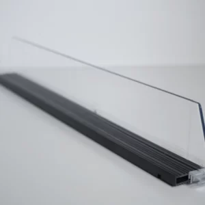 End divider D090 with E037 profile for A016, with front fixation, height 64mm, transparent